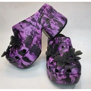 Rare Womens Size 8 CROCS Siren Hyper Floral Platform Clogs Violet And Black